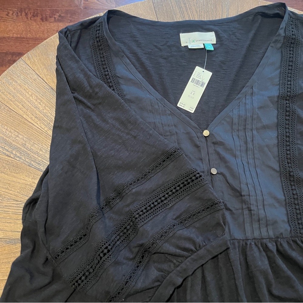 NWT Anthropologie Kaye Pintucked Babydoll Top Black 3/4 Sleeve Plus Size 2X - Picture 10 of 15